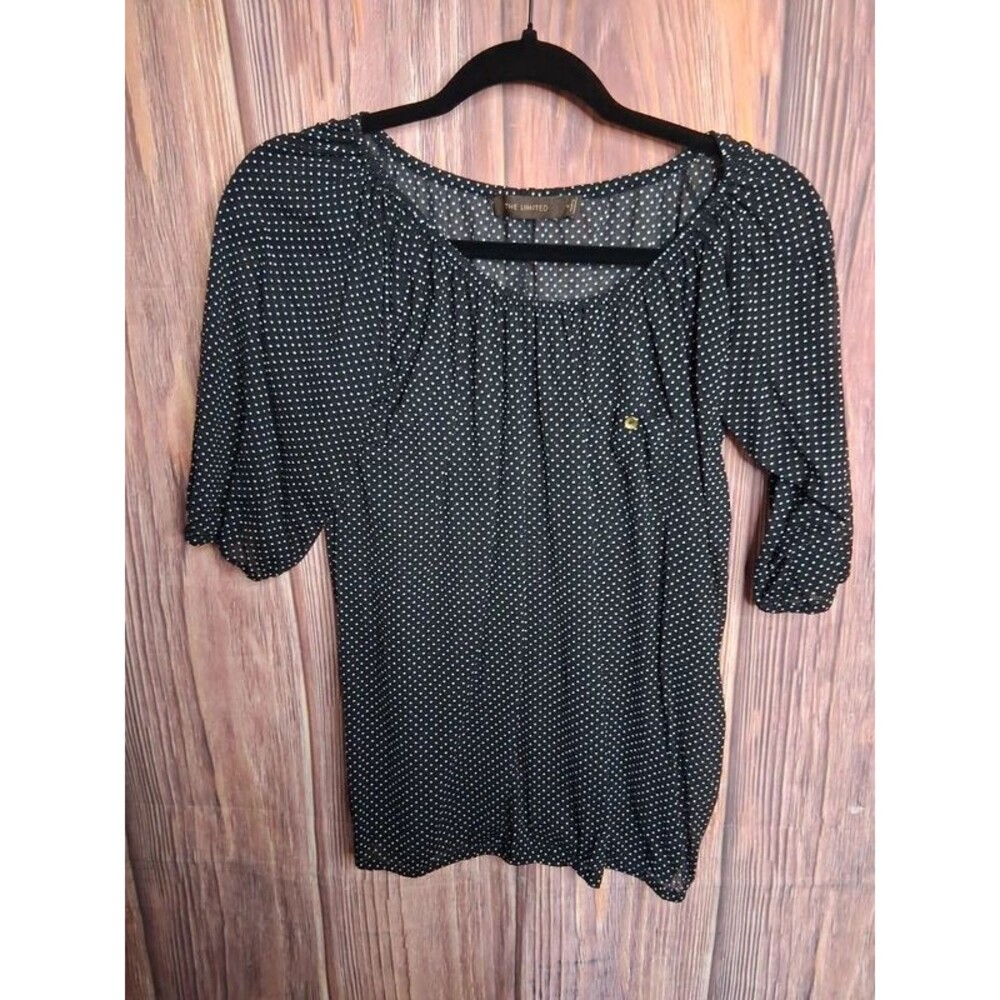 The Limited Black Polka Dot Scoop Neck 3/4 Sleeve Blouse Size Medium